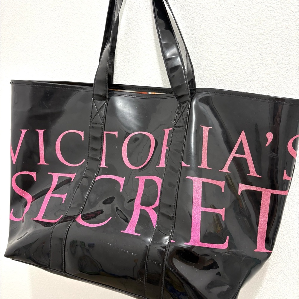 Victoria's Secret Limited Edition Black Supermodel Tote with Pink Lettering
